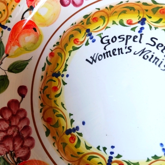 Italian Pottery Colorful Fruit and Floral Ceramic Footed Bowl Made Italy - Picture 9 of 14